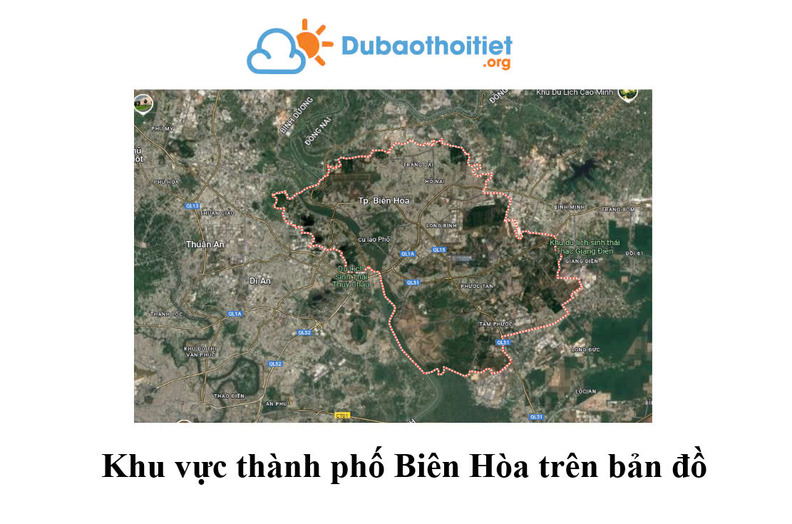 Khu vực thành phố Biên Hòa trên bản đồ