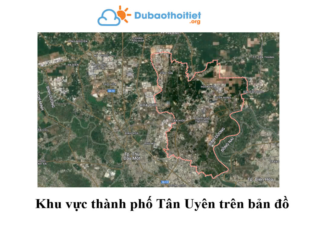 Khu vực thành phố Tân Uyên trên bản đồ