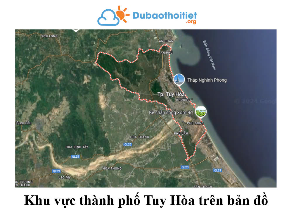 Khu vực thành phố Tuy Hòa trên bản đồ