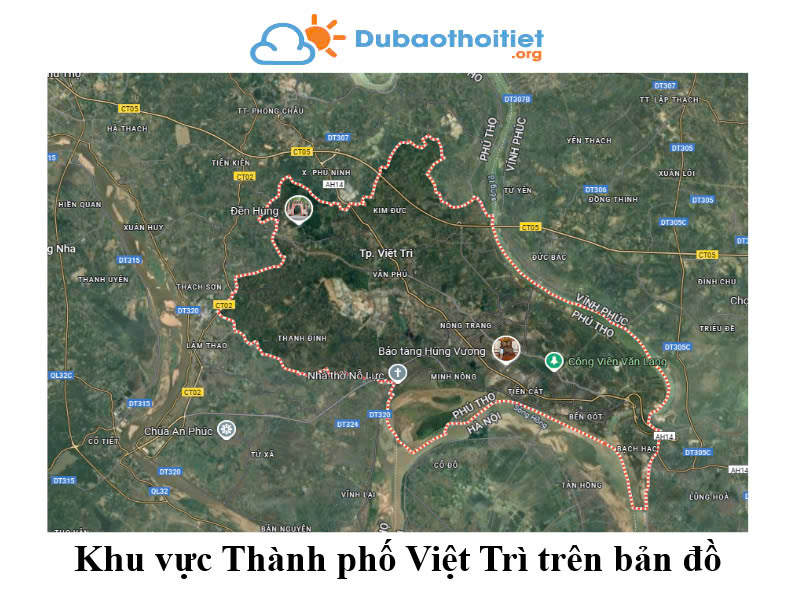 Khu vực thành phố Việt Trì trên bản đồ