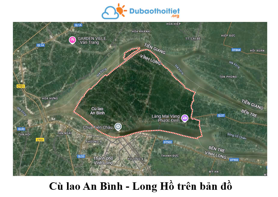 Cù lao An Bình - Long Hồ trên bản đồ